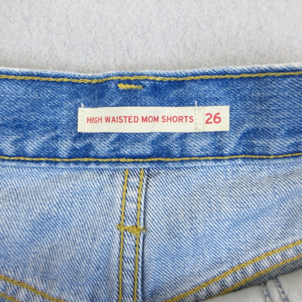 Levi's High Waisted Mom Shorts Women 26 Blue Distressed Denim Cutoffs Frayed Hem - Picture 5 of 12